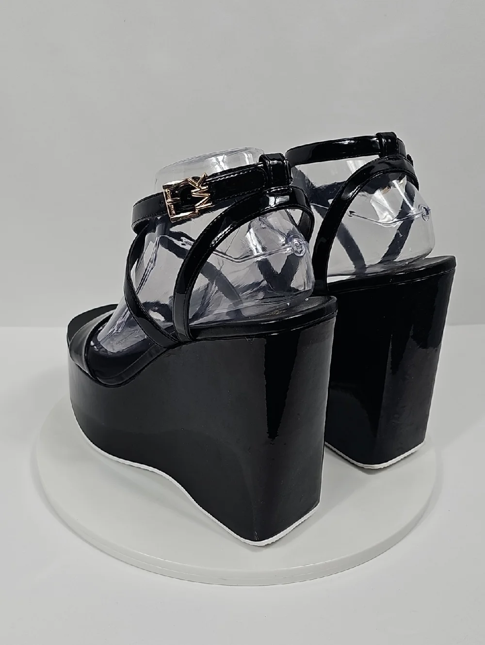 NIB Michael Michael Kors Paolo Faux Patent Leather Platform Wedge Heel Black 10